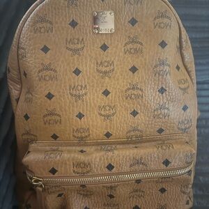 MCM Cognac Logo Backpack